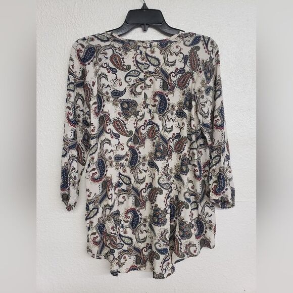 Black Rainn Paseley Blouse with Lace Up Tie and V panel on the back Size S - Picture 8 of 8